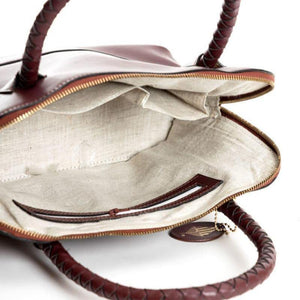 Green Hermitage Theia Shoulder Bag showing internal hemp lining - Deed Industries