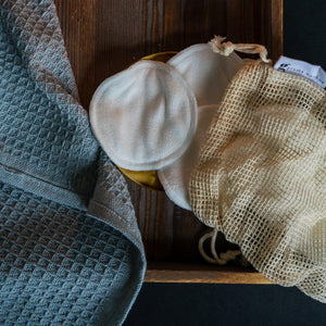 closeup of reusable cotton face wipes