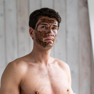 a man shown using espresso face mask